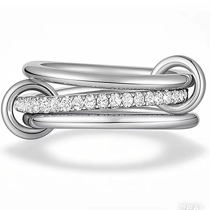 Stainless Steel Gold-Plated Zircon Three-Layer Stacked round Ring for Women Non Tarnish Interlocked Rings Set Trend Jewelry Gift