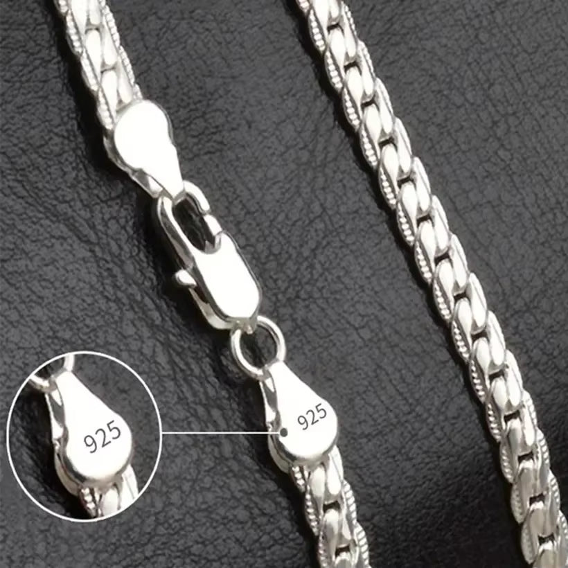 Hot Sale Fine 925 Sterling Silver 5MM 18K Gold Full Sideways Chain Necklace for Woman Men Fashion Wedding Engagement Jewelry