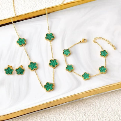 Clover Five Leaf Flower Stainless Steel Bracelet Necklace Earrings Jewelry Set Luxury for Women High Quality Party Jewelry Gift