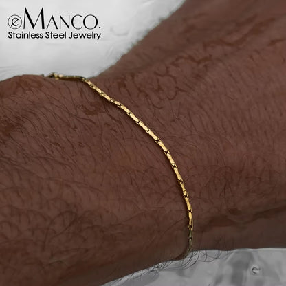 Emanco 1.3MM Hammered Wire Chain White Gold Bracelet Simple Men'S No Color Loss Waterproof Hand Jewelry