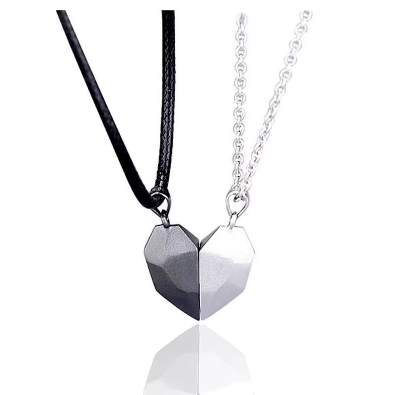 Good Simple Quality Couple Pendant Necklace Electrocardiogram,Magnetic Heart,Pendant Splicing Necklace Valentine'S Day Gifts