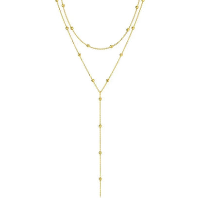 Gold Color Double Layered Long Tassel Chain Necklaces for Women Simple Metal Geometric Bead Choker Necklace Fashion Jewelry