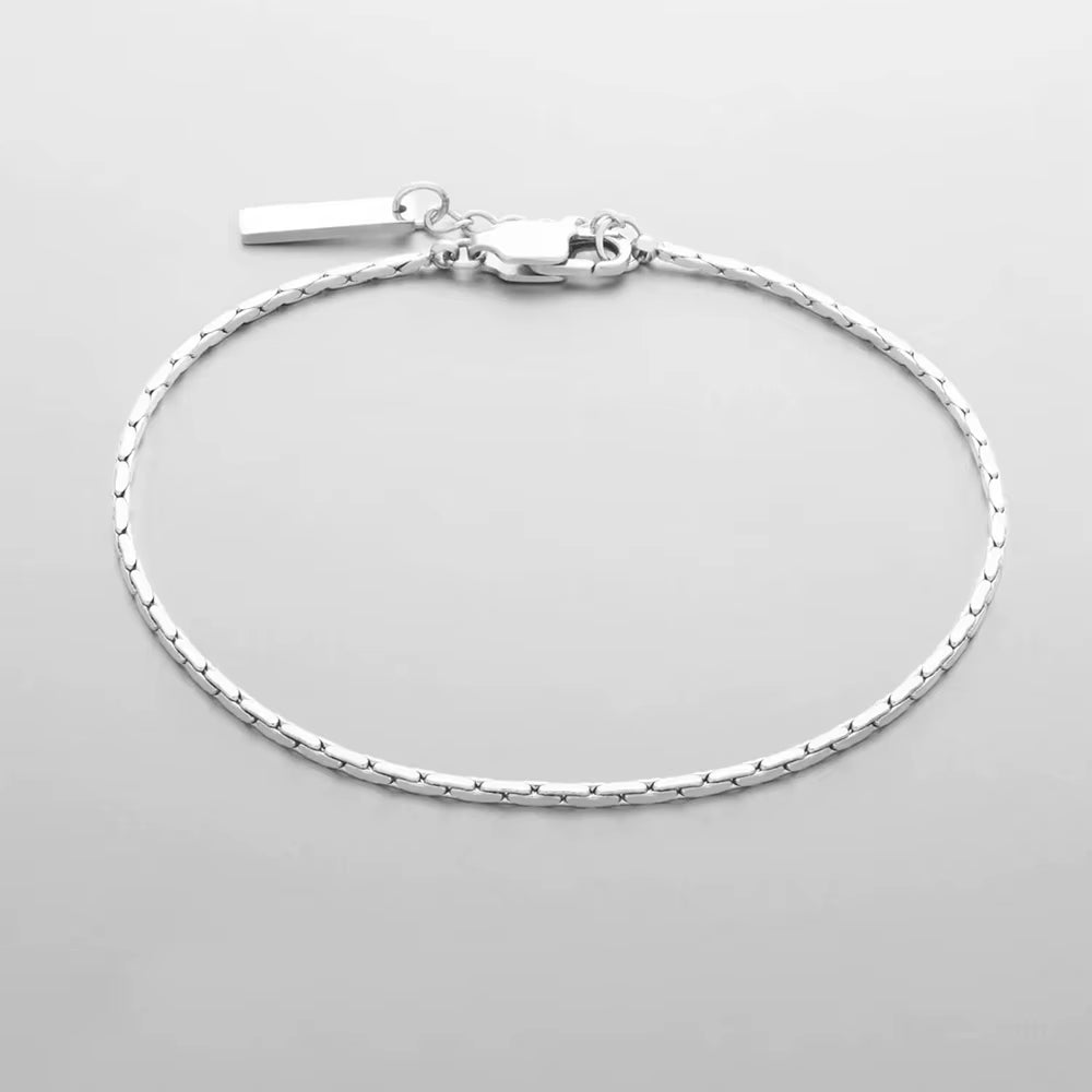 Emanco 1.3MM Hammered Wire Chain White Gold Bracelet Simple Men'S No Color Loss Waterproof Hand Jewelry