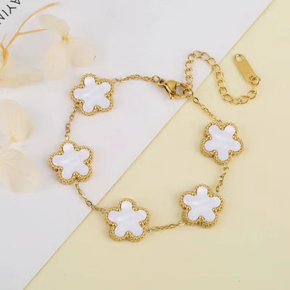 Hot Sale Stainless Steel Laser Five Leaf Flower Petal Adjustable Clover Bracelet Classic for Woman Girl Brand Jewelry Party Gift