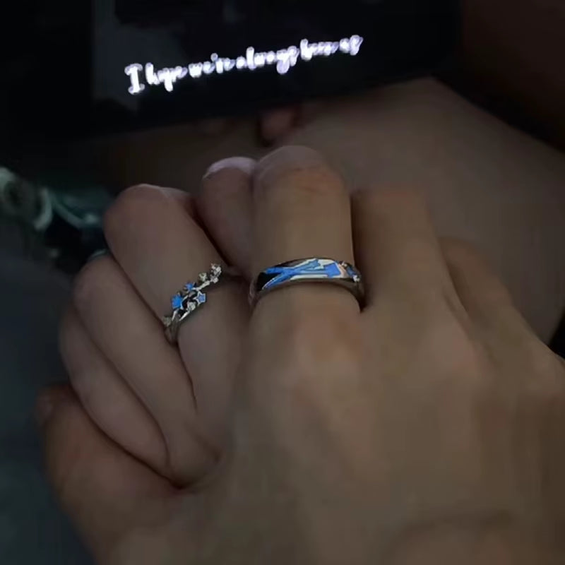 2Pc Luminous Star Adjustable Finger Ring Vintage Luxury Love Couples Rings Glow in Dark Y2K Jewelry Valentine'S Day Gift