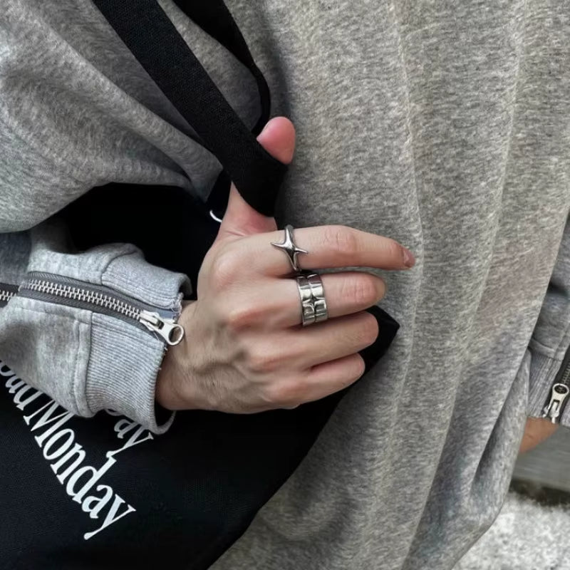 Fashion Retro Silver Color Cross Star Rings for Women Men Punk Gothic Couple Rings Festivals Party Jewelry Daily Accessories New