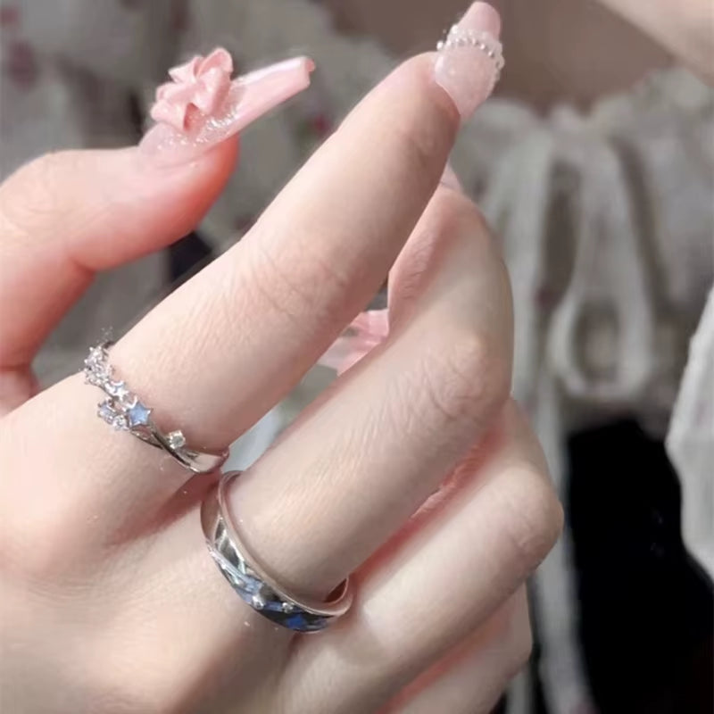 2Pc Luminous Star Adjustable Finger Ring Vintage Luxury Love Couples Rings Glow in Dark Y2K Jewelry Valentine'S Day Gift