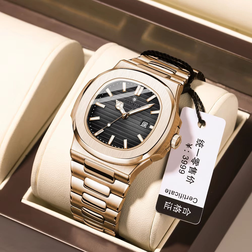 New Casual Business Fashion Quartz Wristwatches Rose Gold Clock Men Luxury Watch Automatic Watches Mens Black Relogio Masculino