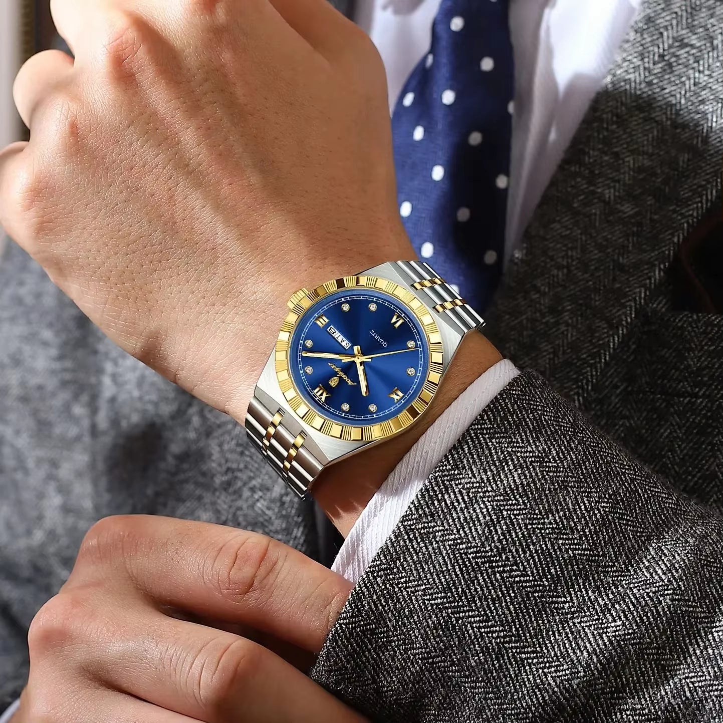 Luxury Original Man Watch Luminous Waterproof Week Date Men Wristwatch Stainless Steel Men'S Quartz Watches