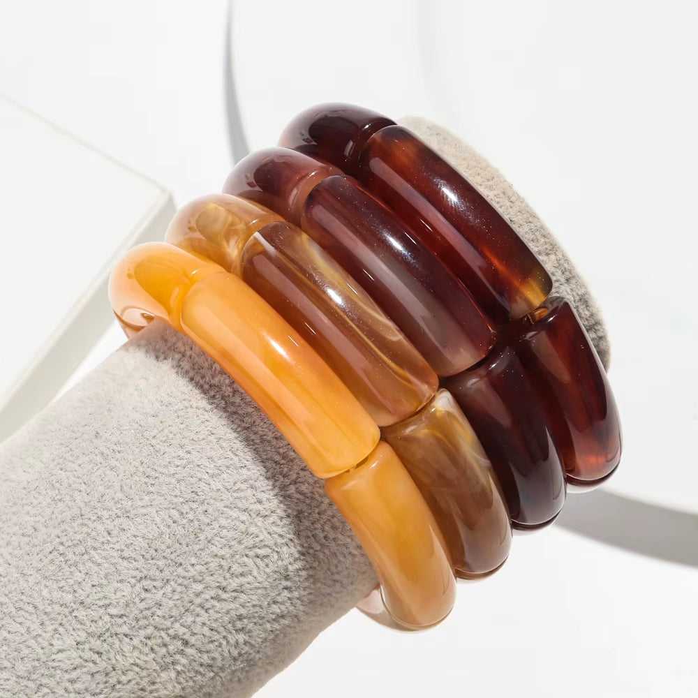 Fashion Acrylic 4Pcs/Set Resin Amber Bamboo Bead Elastic Bracelet Bangles Tube Beads Handmake 2024 Trendy Designer Bracelet Set