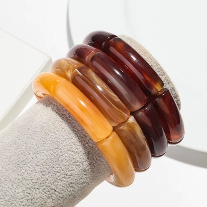 Fashion Acrylic 4Pcs/Set Resin Amber Bamboo Bead Elastic Bracelet Bangles Tube Beads Handmake 2024 Trendy Designer Bracelet Set