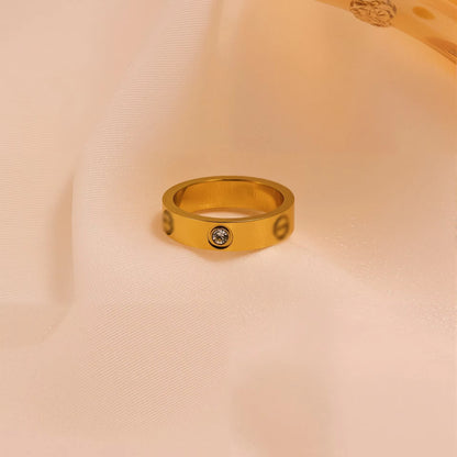 Simplified Three-Diamond Titanium Steel 18K Gold Ring Elegantly Minimalist Fashionable Ins Ring Finger Accessory