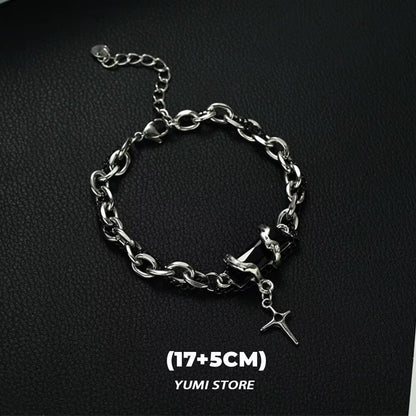 Retro Flame Cross Bracelet for Men Woman Hip Hop Titanium Steel Splice Chain Charm Unisex Jewelry Cool Kpop Luxury Accessories