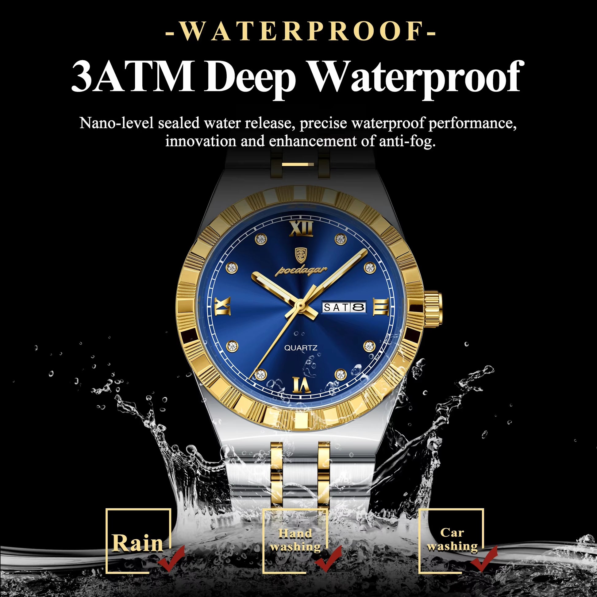 Luxury Original Man Watch Luminous Waterproof Week Date Men Wristwatch Stainless Steel Men'S Quartz Watches