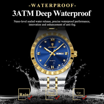 Luxury Original Man Watch Luminous Waterproof Week Date Men Wristwatch Stainless Steel Men'S Quartz Watches