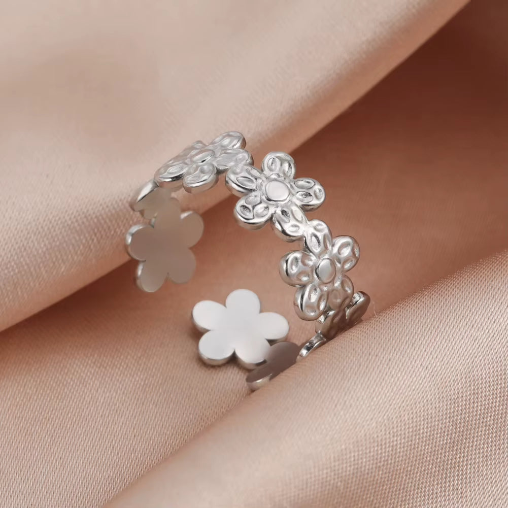 Stainless Steel Women Rings Geometric Heart Aesthetic Adjustable Open Finger Ring Fashion Party Jewelry Gifts Wholesale