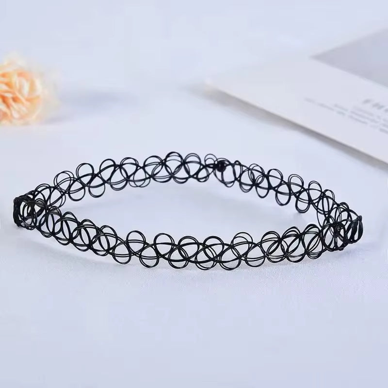 Vintage Elastic Braided Fish Thread Choker Gothic Black Choker 1Pc Fashion Necklace for Punk Girl Women Gift