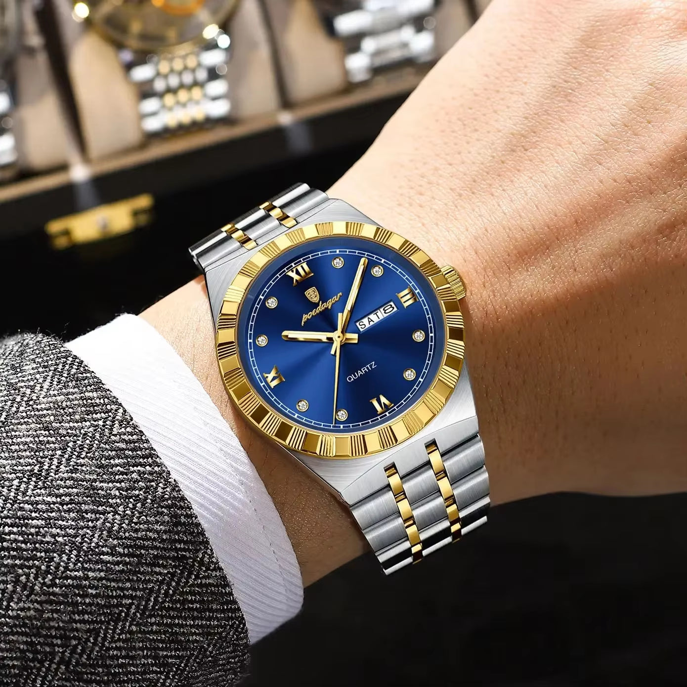 Luxury Original Man Watch Luminous Waterproof Week Date Men Wristwatch Stainless Steel Men'S Quartz Watches