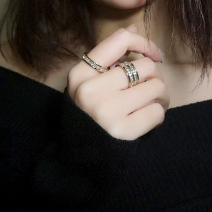 Luxury Rose Gold Color Double Row Square Zircon Stainless Steel Ring for Women Romantic Engageme Wedding Party Jewelry Female