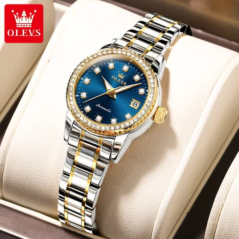 7003 Mechanical Fashion Watch Stainless Steel Watchband Round-Dial Wristwatch Calendar Luminous Woman Watch Automatic