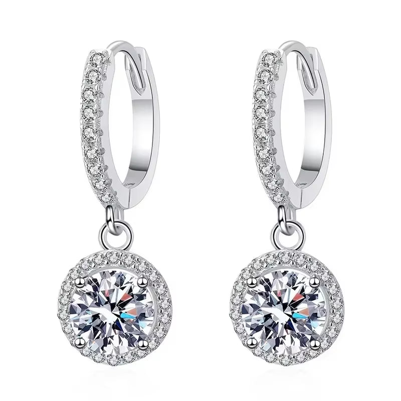 925 Sterling Silver 1 Carat Moissanite round Earrings for Women Luxury Evening Style