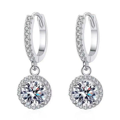 925 Sterling Silver 1 Carat Moissanite round Earrings for Women Luxury Evening Style