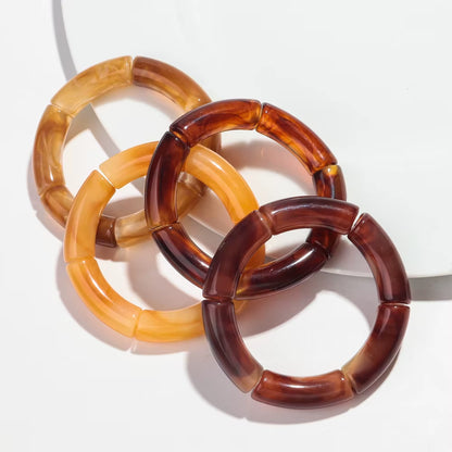 Fashion Acrylic 4Pcs/Set Resin Amber Bamboo Bead Elastic Bracelet Bangles Tube Beads Handmake 2024 Trendy Designer Bracelet Set