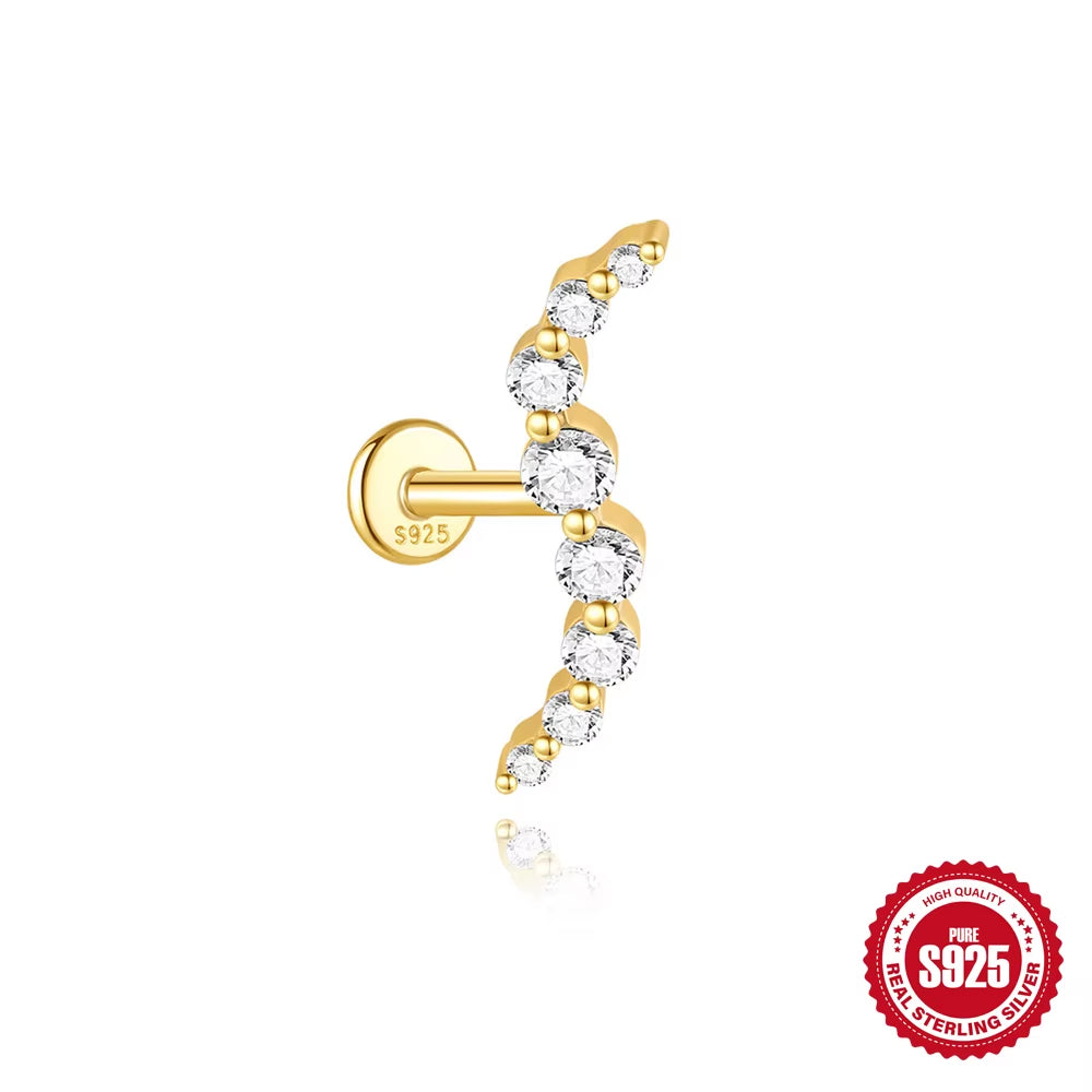 925 Sterling Silver Cartilage Stud Women'S Earrings Septum Piercing Zircon Ear Hoop Lobe Tragus Helix Jewelry Pendientes