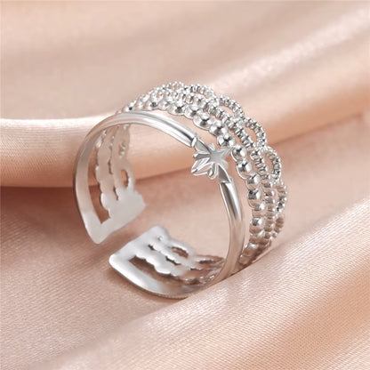 Stainless Steel Women Rings Geometric Heart Aesthetic Adjustable Open Finger Ring Fashion Party Jewelry Gifts Wholesale