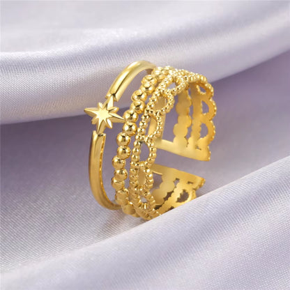 Stainless Steel Women Rings Geometric Heart Aesthetic Adjustable Open Finger Ring Fashion Party Jewelry Gifts Wholesale