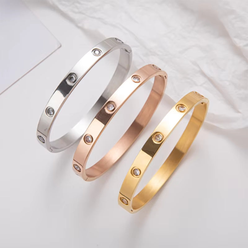 6Mm 4Mm Stainless Steel Bangles for Women Bracelets on Hand Lady Women'S Fashion Jewelry Rhinestone Designer Gift Titanium Steel