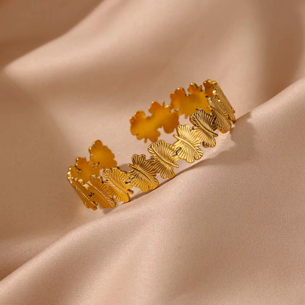 Flower Cuff Bracelet Bangle for Women Gold Color Flora Stainless Steel Bangles Casting Aesthetic Couple Wrist Jewelry Pulseras
