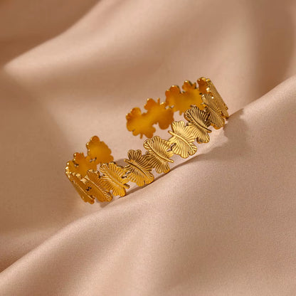 Flower Cuff Bracelet Bangle for Women Gold Color Flora Stainless Steel Bangles Casting Aesthetic Couple Wrist Jewelry Pulseras