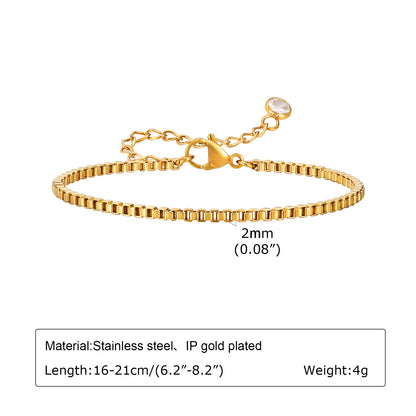 Non Tarnish Stainless Steel Bracelet Stackable for Women, Thin Herribone Chain Bracelet Waterproof Gold Plated Jewelry