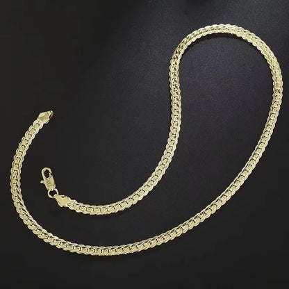 Hot Sale Fine 925 Sterling Silver 5MM 18K Gold Full Sideways Chain Necklace for Woman Men Fashion Wedding Engagement Jewelry