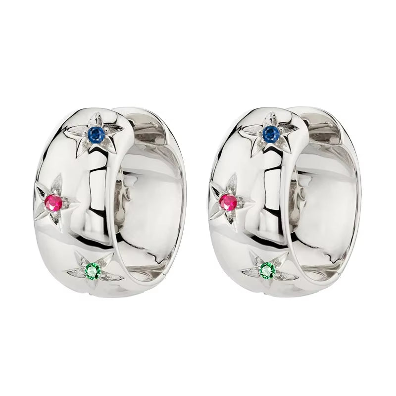 Gold Color Big Hoop Earrings for Women Fine Zircon Star round Circle Piercing Earrings Fashion Party Jewelry Accessories