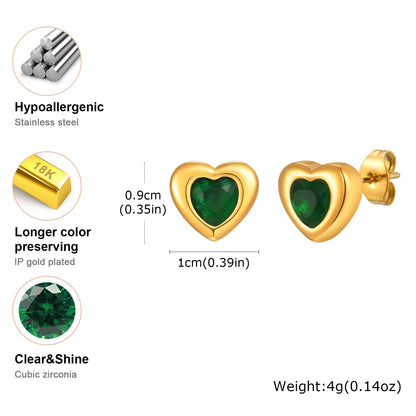 Retro Green Zircon Pendant Necklace for Women, Crystal Stone Chain Stainless Steel Gold Plated Luxury Birthday Gifts