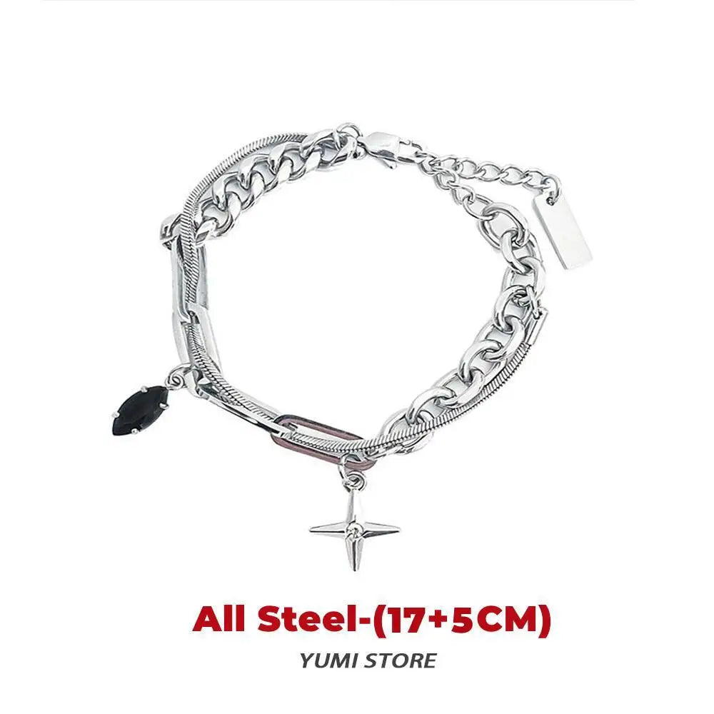 Retro Flame Cross Bracelet for Men Woman Hip Hop Titanium Steel Splice Chain Charm Unisex Jewelry Cool Kpop Luxury Accessories