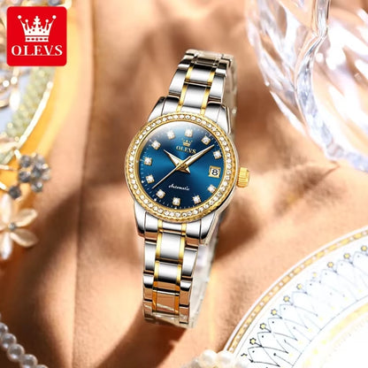 7003 Mechanical Fashion Watch Stainless Steel Watchband Round-Dial Wristwatch Calendar Luminous Woman Watch Automatic