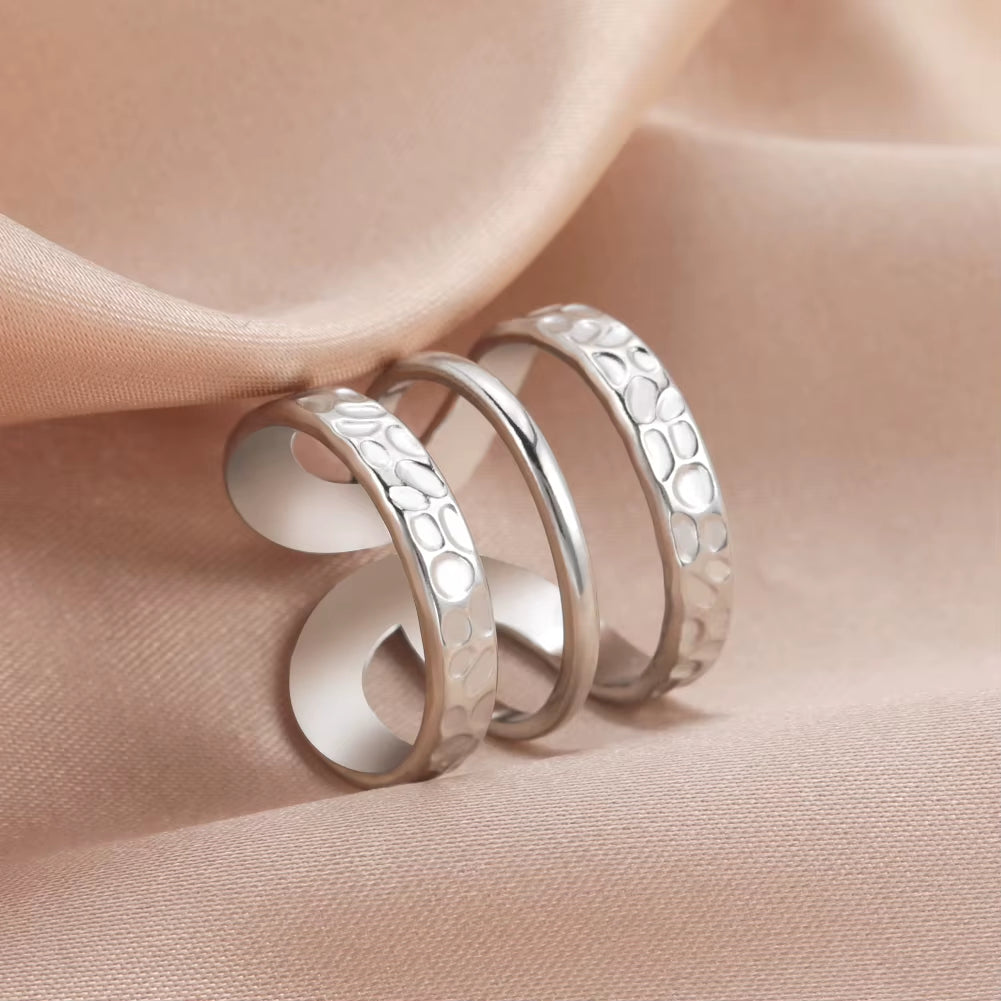 Stainless Steel Women Rings Geometric Heart Aesthetic Adjustable Open Finger Ring Fashion Party Jewelry Gifts Wholesale