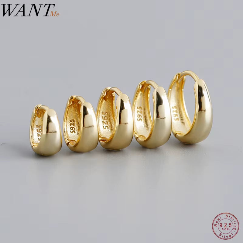 925 Sterling Silver Simple Wide Huggies Gothic Hoop Earrings for Women European Unisex Piercing Rock Jewelry Ear Buckles