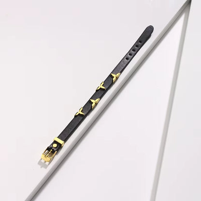 Fashion Leather Bracelet for Women Men with Gold Tone Butterfly Studs, Adjustable Wristband, 6 Colors Available, Trendy Gift