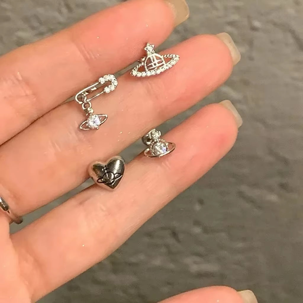 Unique Saturn Stud Earrings Set Pin Planet Super Shiny Women'S Fashion Jewelry Accessories Elegant Cool Ear Decorations