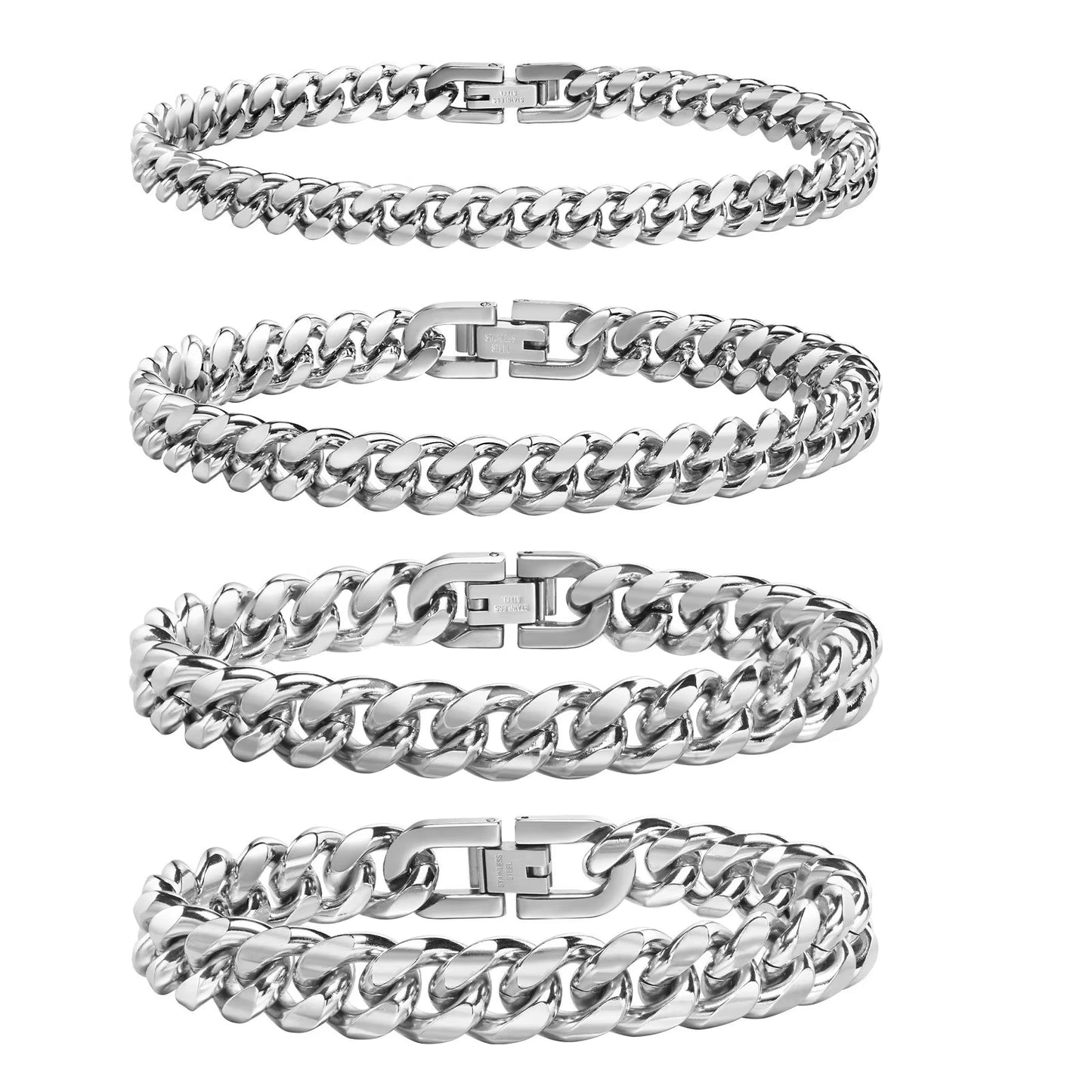 6/8/10/12Mm Cuban Chain Bracelets for Men Women, Solid Stainless Steel Curb Link Chain Wristband Jewelry
