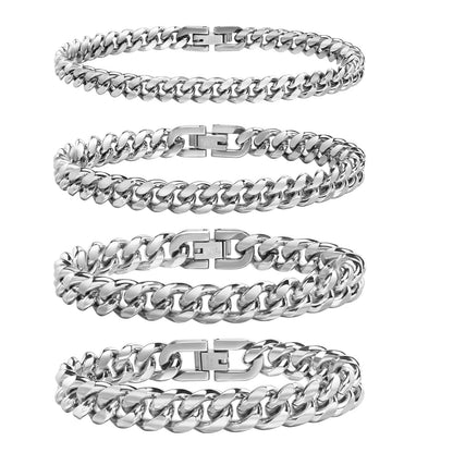 6/8/10/12Mm Cuban Chain Bracelets for Men Women, Solid Stainless Steel Curb Link Chain Wristband Jewelry