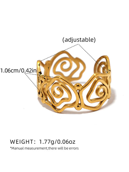 Stainless Steel Spiral Adjustable Open Rings for Women 18K Gold Plated Waterproof High Quality Ladies Jewelry for Vacation Etc
