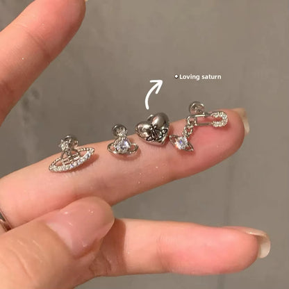 Unique Saturn Stud Earrings Set Pin Planet Super Shiny Women'S Fashion Jewelry Accessories Elegant Cool Ear Decorations