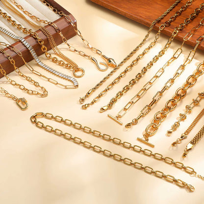 Chunky Gold Plated Link Necklace for Women, Stainless Steel Oval Thick Chain Choker Minimalist Jewelry