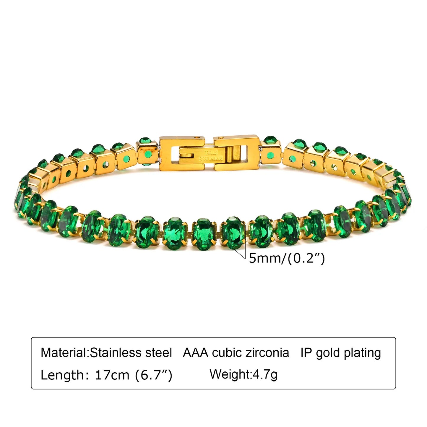 Retro Green Zircon Pendant Necklace for Women, Crystal Stone Chain Stainless Steel Gold Plated Luxury Birthday Gifts