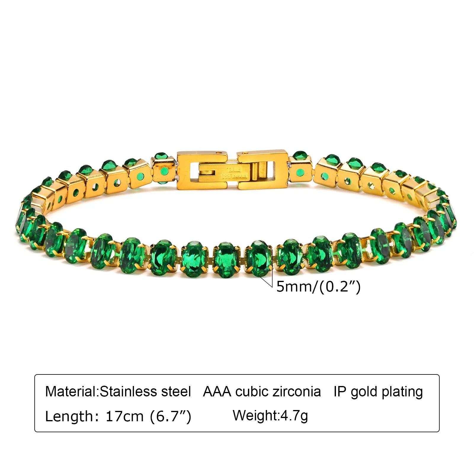 Retro Green Zircon Pendant Necklace for Women, Crystal Stone Chain Stainless Steel Gold Plated Luxury Birthday Gifts